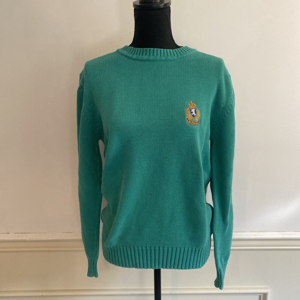 Bermuda Crest Cardigan Sweater Vintage 90s Women’s M Green Preppy Cruise Wear